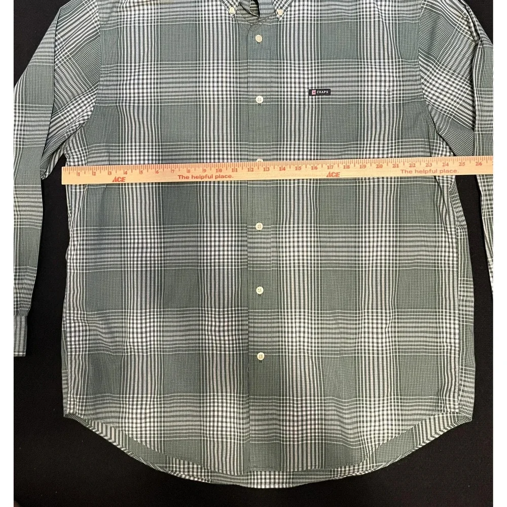 Chaps Men's‎ XL Green White Plaid Button Down Long Sleeve Easy Care Cotton Shirt